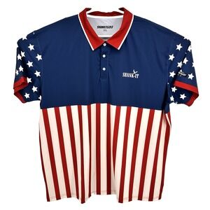 Shank It Golf Polo Mens 3XL American Flag Merica Print Short Sleeve Performance
